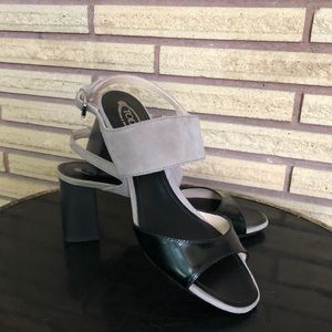 Tod's Black and Taupe Leather Thick Strap Sandals - size 38.5 - Tod's Italy